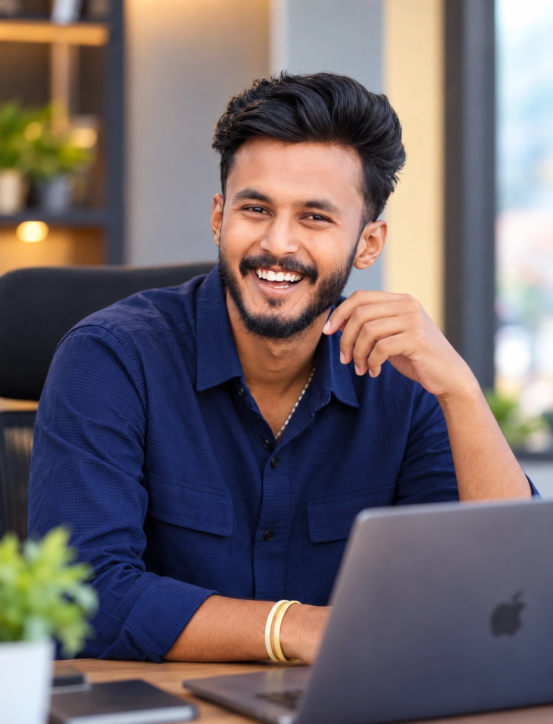 Mahadev Prasad, Founder of MP Web Development, smiling at his desk